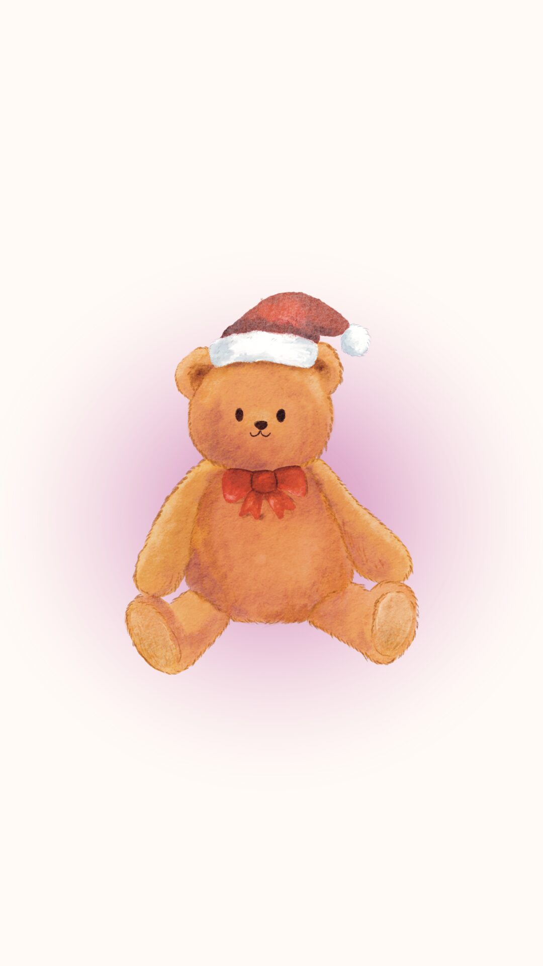Free Christmas phone wallpaper with toy bear wearing a christmas hat