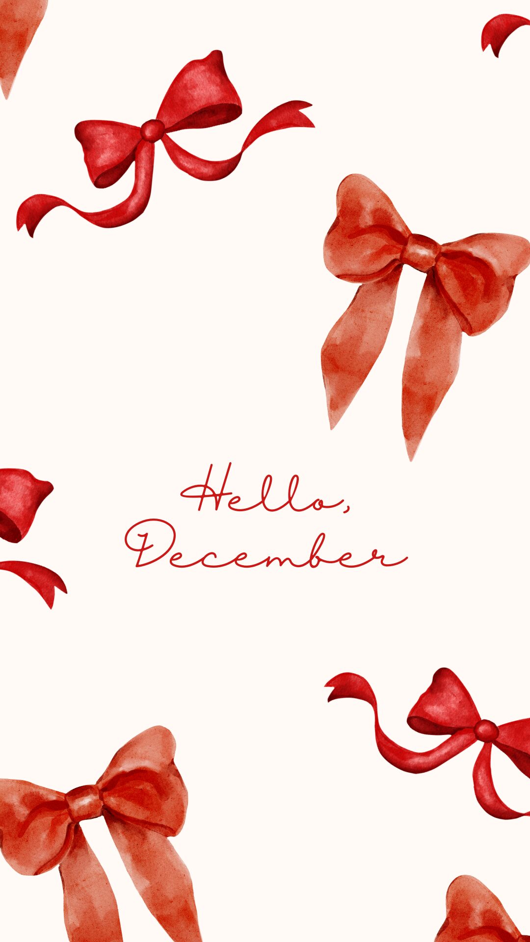 Free Christmas phone wallpaper with red bows and text