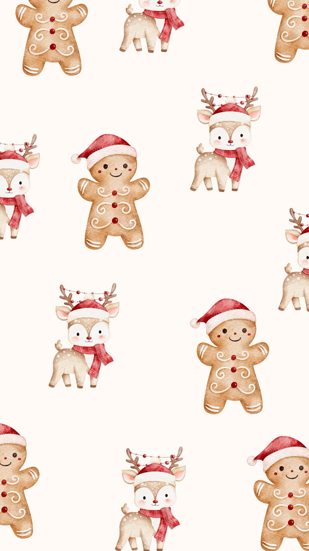 Free Christmas phone wallpaper with gingerbread men and deer