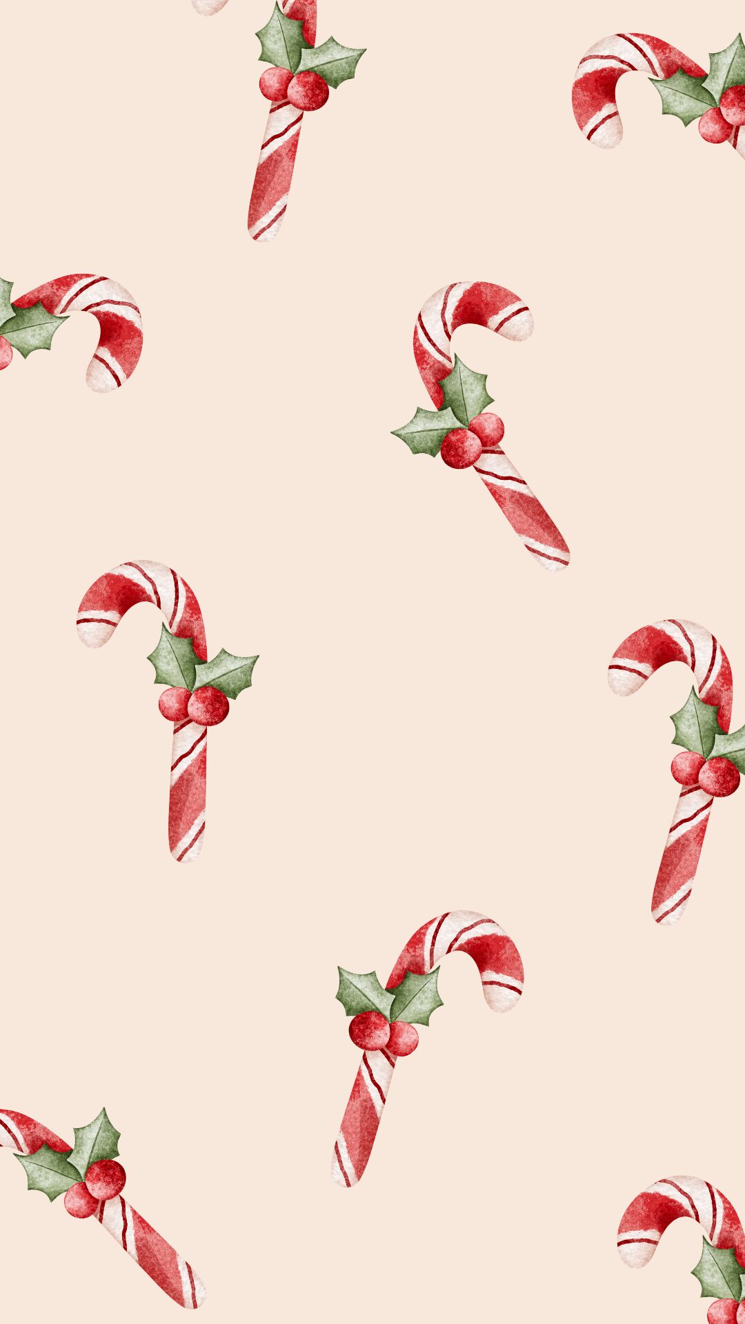 Free beige Christmas phone wallpaper with candycanes
