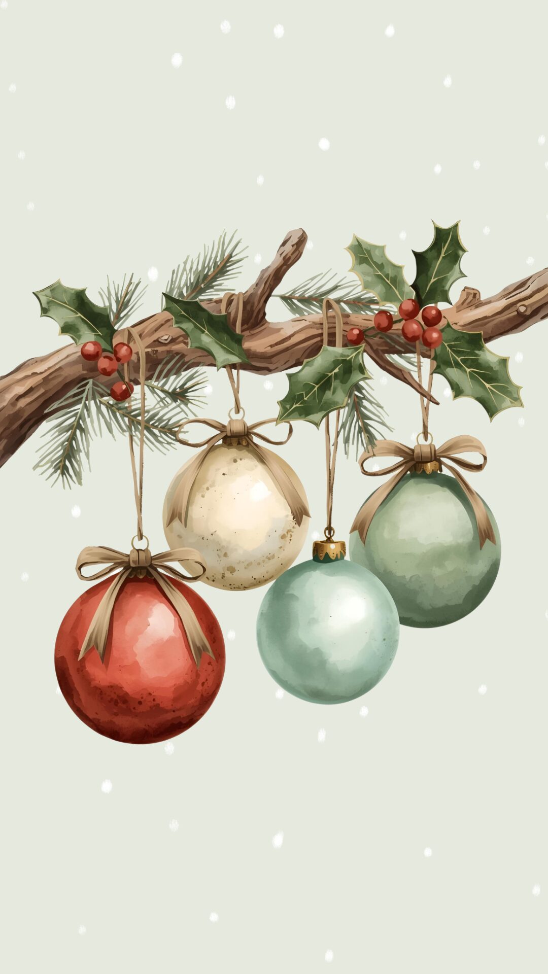Free Christmas phone wallpaper with hanging ornaments