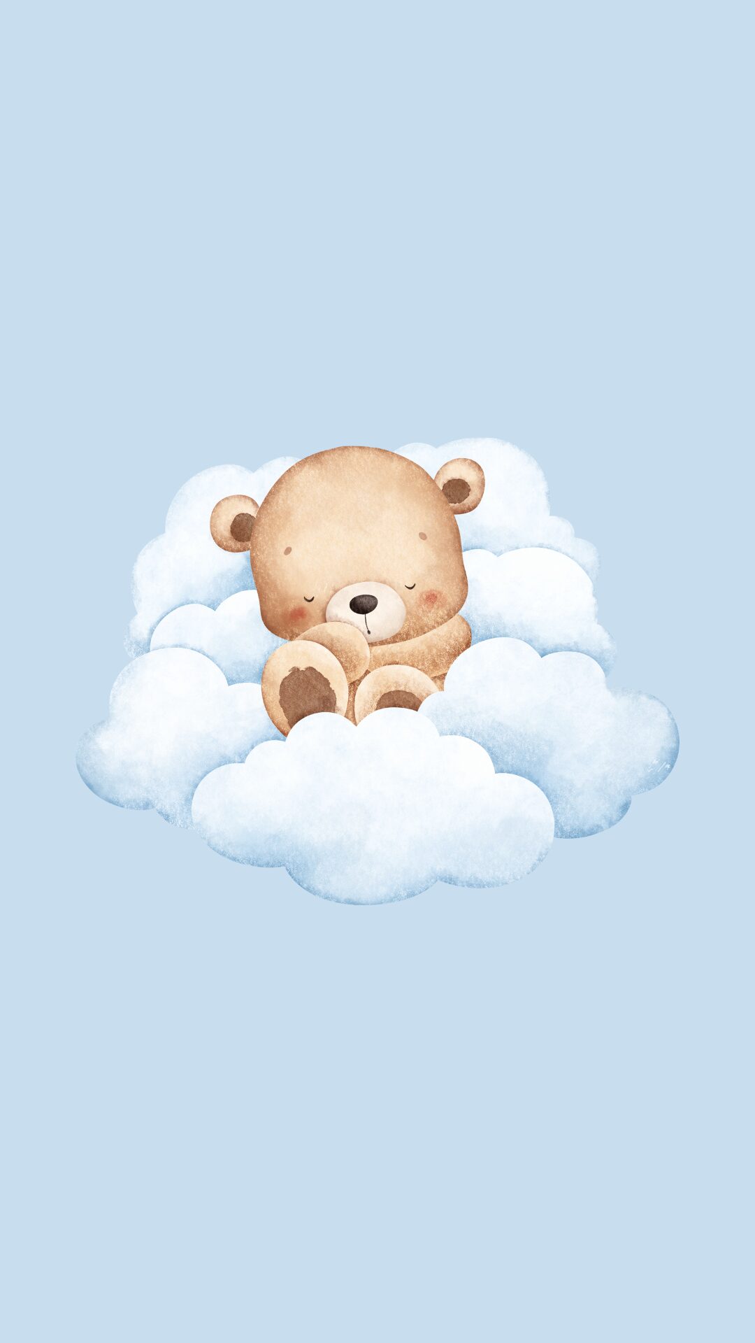 Free phone wallpaper with sleeping teddy on clouds