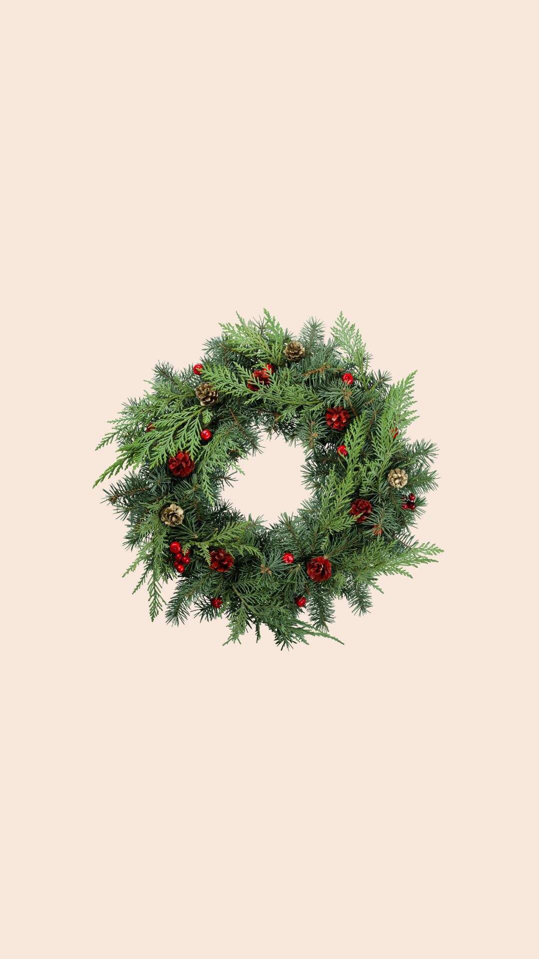 Free beige Christmas wreath phone wallpaper