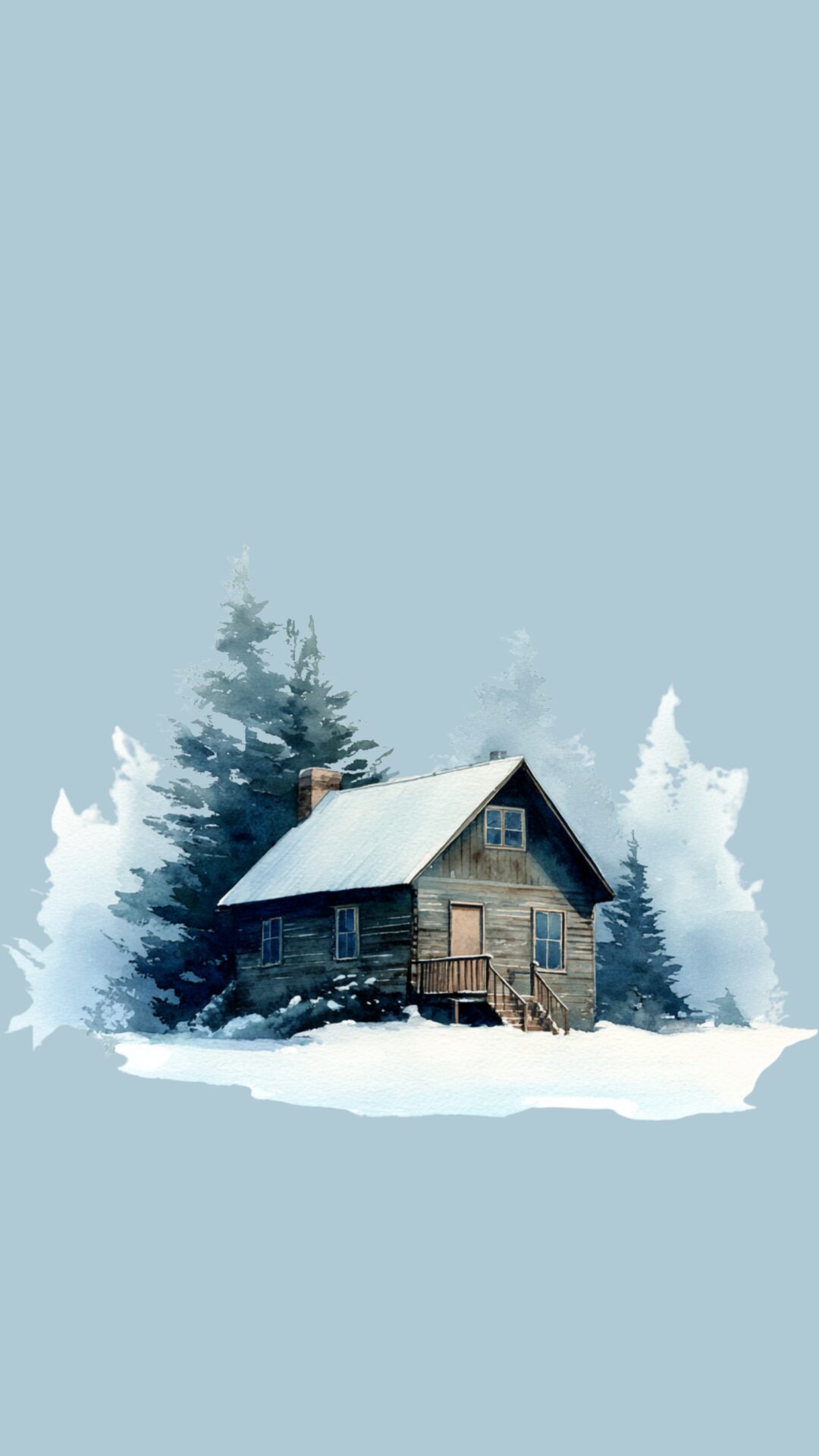 Free blue phone wallpaper with winter cabin