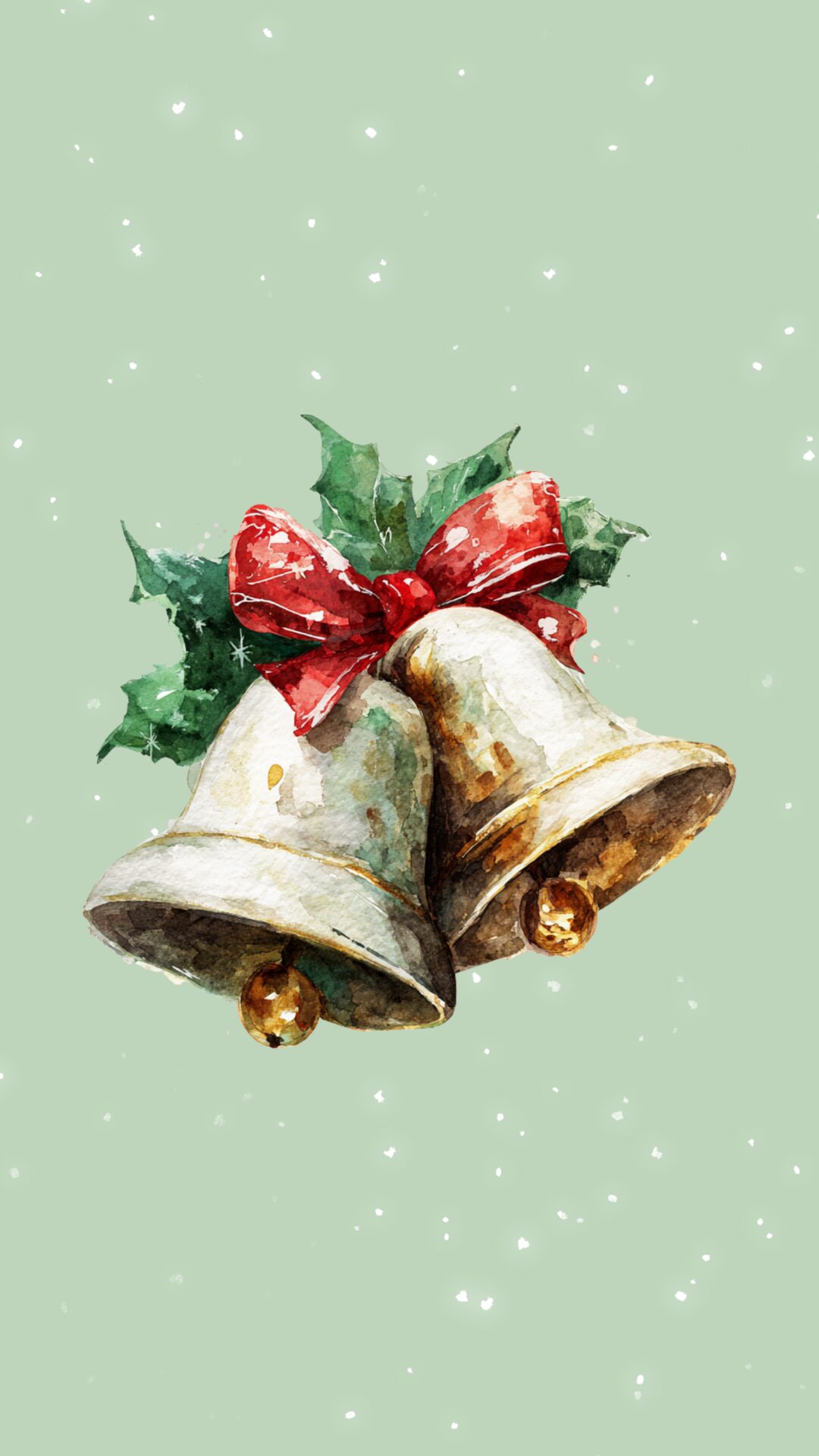 Free Christmas aesthetic phone wallpaper with bells and sparkles