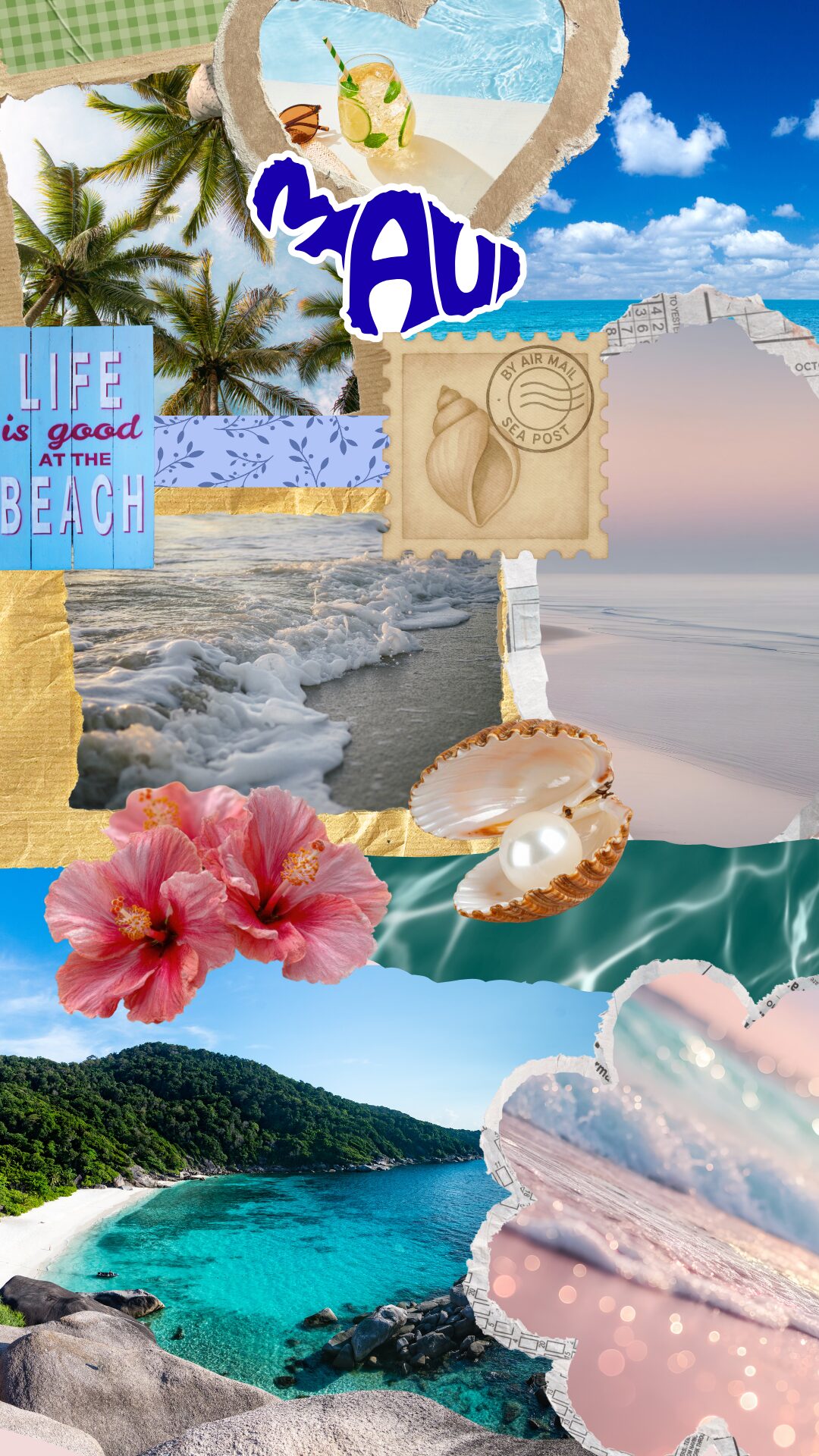 Free phone wallpaper with ocean themed collage