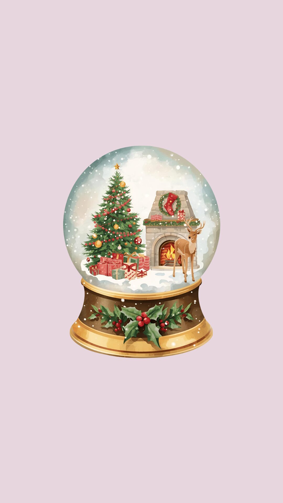 Free Christmas lavender phone wallpaper with snow globe
