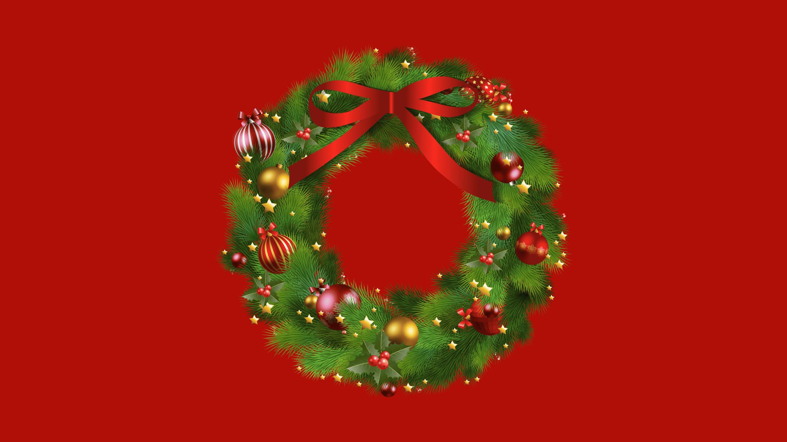 Free red macbook wallpaper with a Christmas wreath